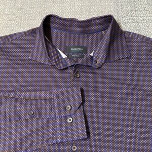 Bugatchi Ooohcotton Tech Geometric Button Up Shirt 8 Way Stretch Purple Brown XL